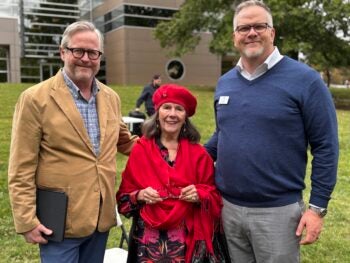 From left: Centerstone Regional President for the Southwest Region Clay Goddard, Dr. Rebecca Burrell, Centerstone Missouri Market President Mat Gass.