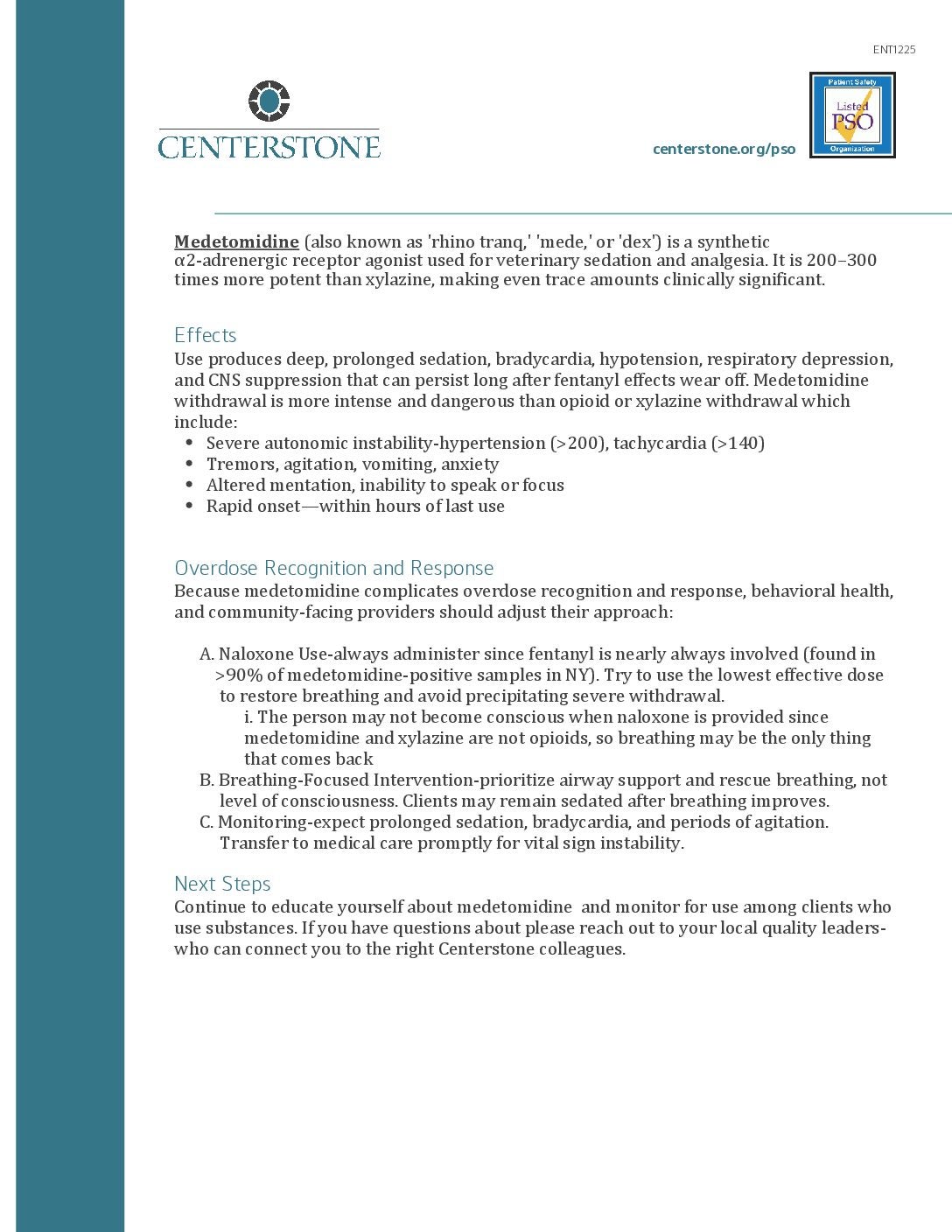 PSO Safe Table Summary - Medetomidine