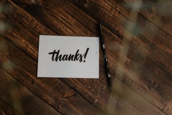 Table with and "Thanks" card on it