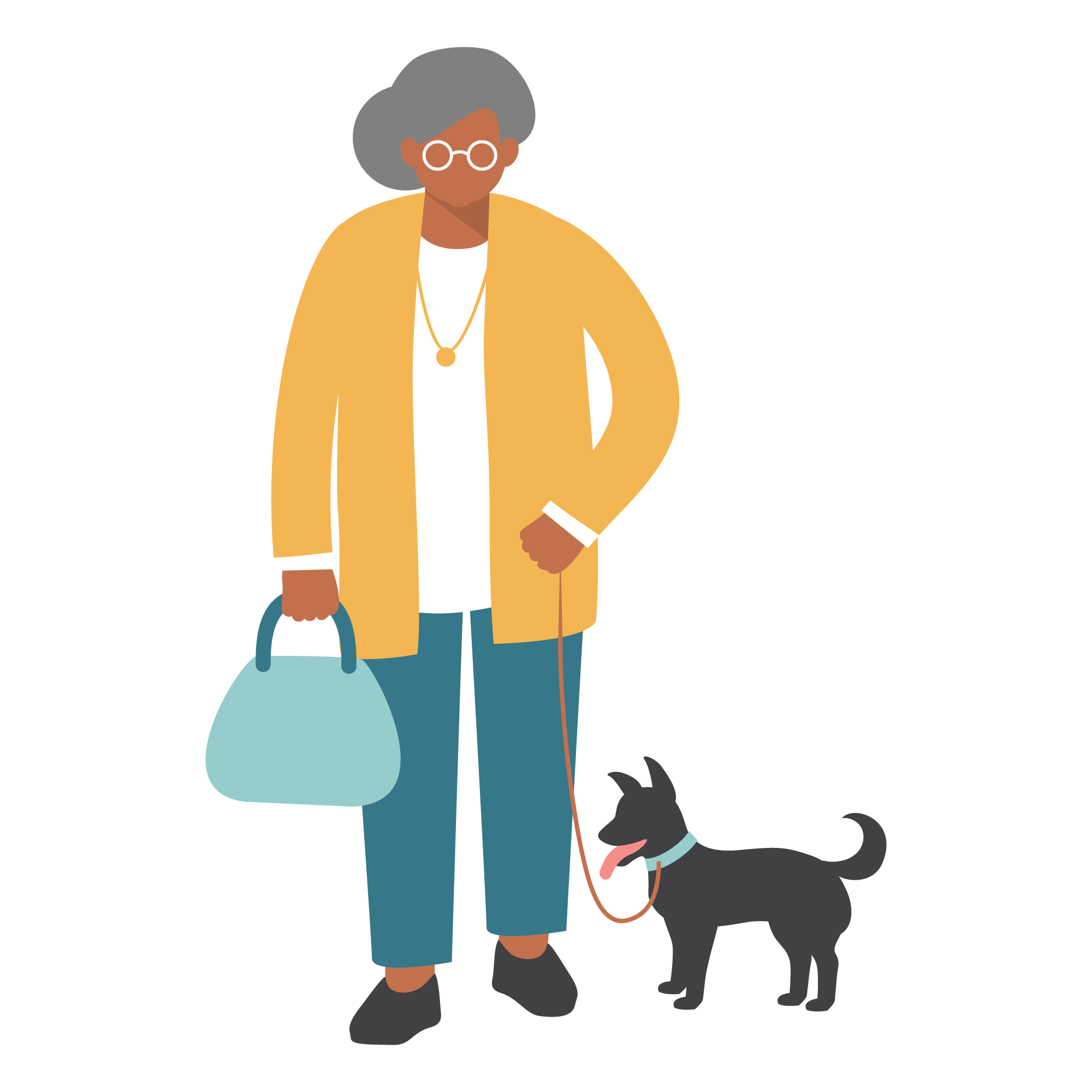 illustration of senior woman with dog