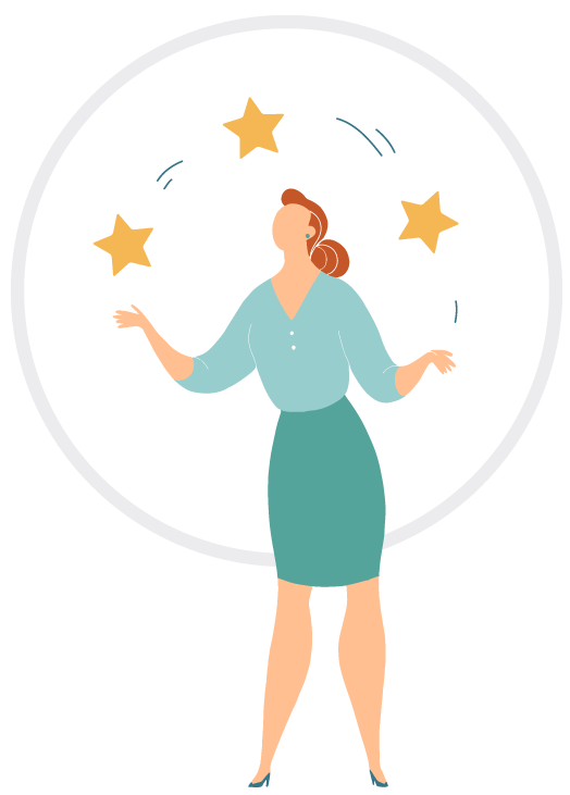 illustration of woman juggling stars